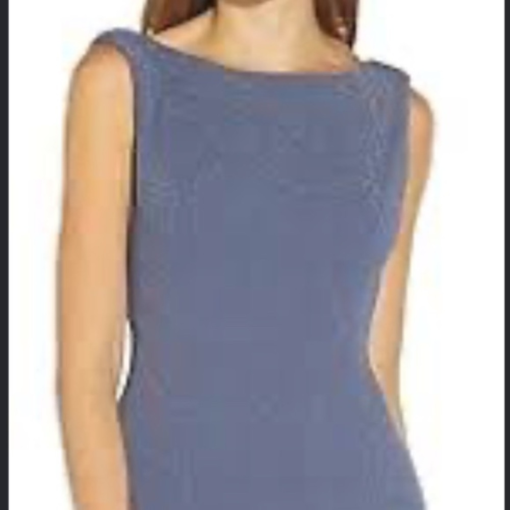 Adrianna Papell Cowl Back Drape Blue glitter knit hi/low formal dress (sz 10)